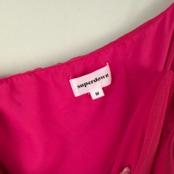 Superdown | Jerica Mesh Mini Dress One Shoulder Mini Size Medium Hot Pink - Picture 4 of 5